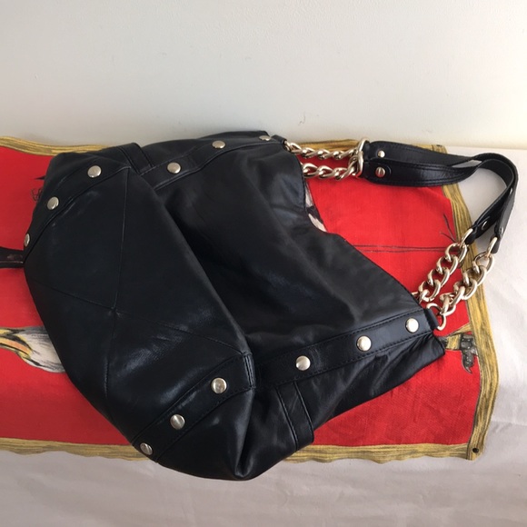 Michael Kors Large Shoulder tote Black soft leather Delancy bag Gold tone chains - Picture 13 of 16